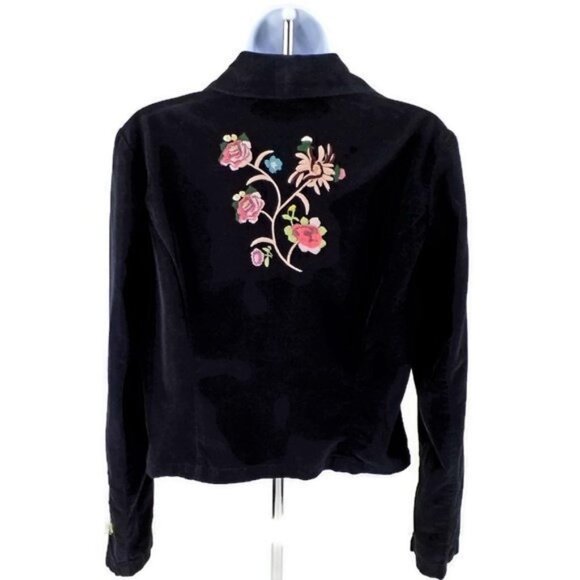 Bisou Bisou Black Small Wale Floral Embroidered Corduroy Jacket Womens Large - Picture 3 of 10